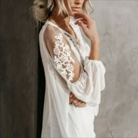 Londyn White Chiffon Lace Blouse - Picture 4 of 5